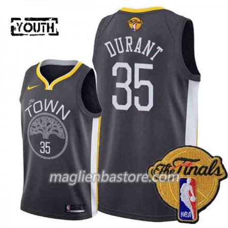 Maglia Golden State Warriors Kevin Durant 35 Black Town 2018 NBA Finals Patch Nike Swingman - Bambino
